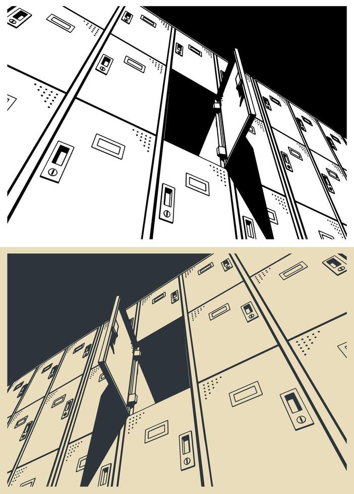 Metal storage lockers close up vector