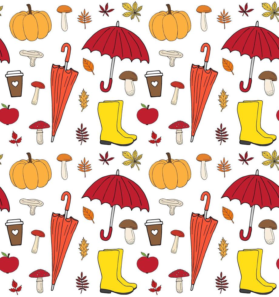 Seamless pattern of hand drawn doodle sketch autumn elements isolated vector