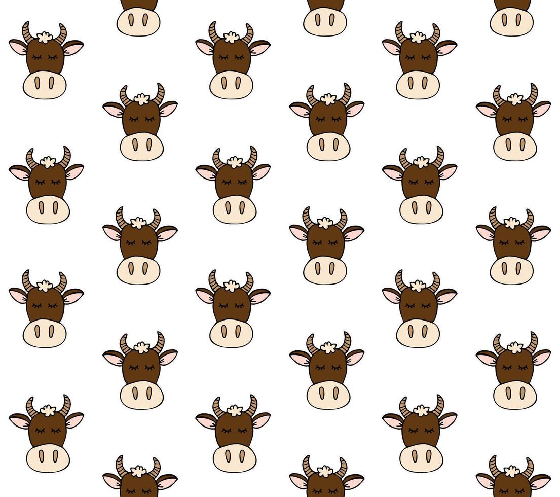 Seamless pattern of hand drawn doodle sketch cow face isolated vector