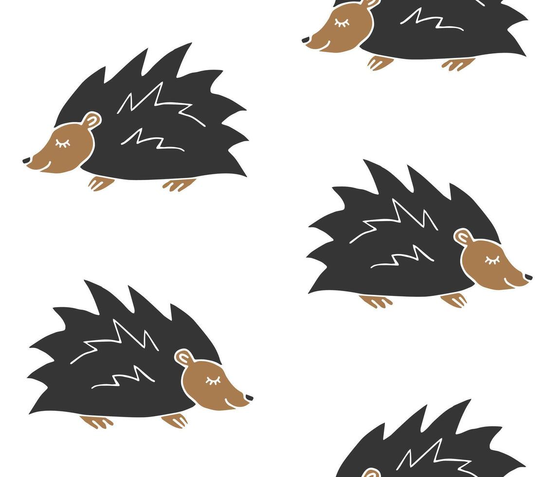 eamless pattern of hand drawn hedgehogs isolated vector