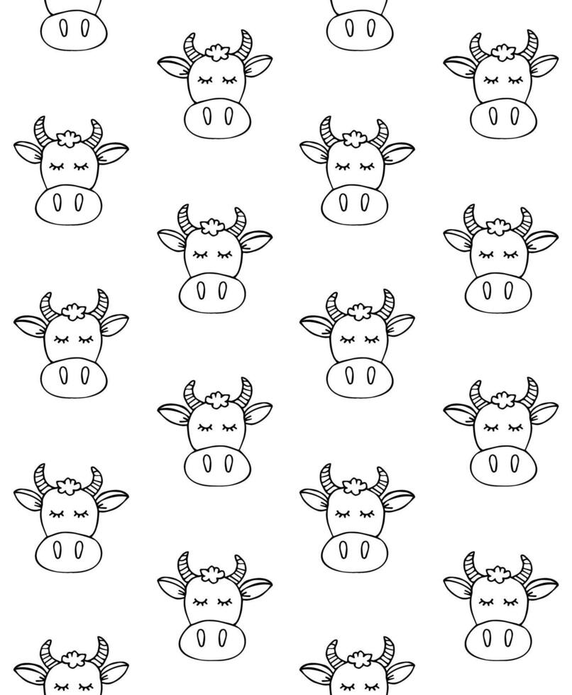 Seamless pattern of hand drawn doodle sketch cow face isolated on white background vector