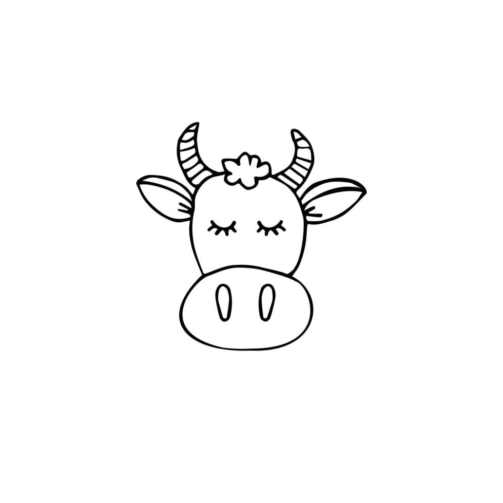 Hand drawn doodle sketch cow face isolated vector