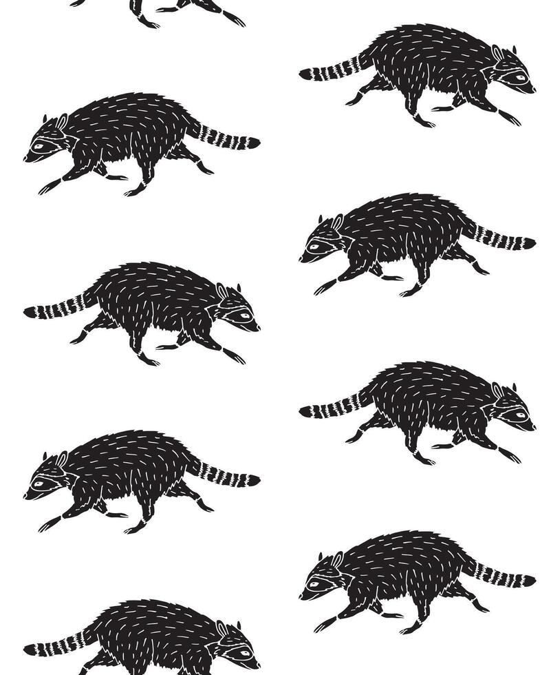 Seamless pattern of black hand draw raccoon vector
