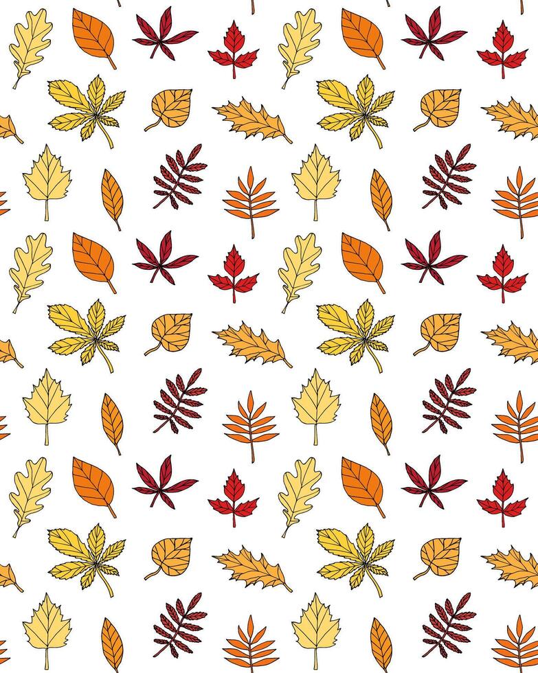 Seamless pattern of different color hand drawn sketch leaves vector