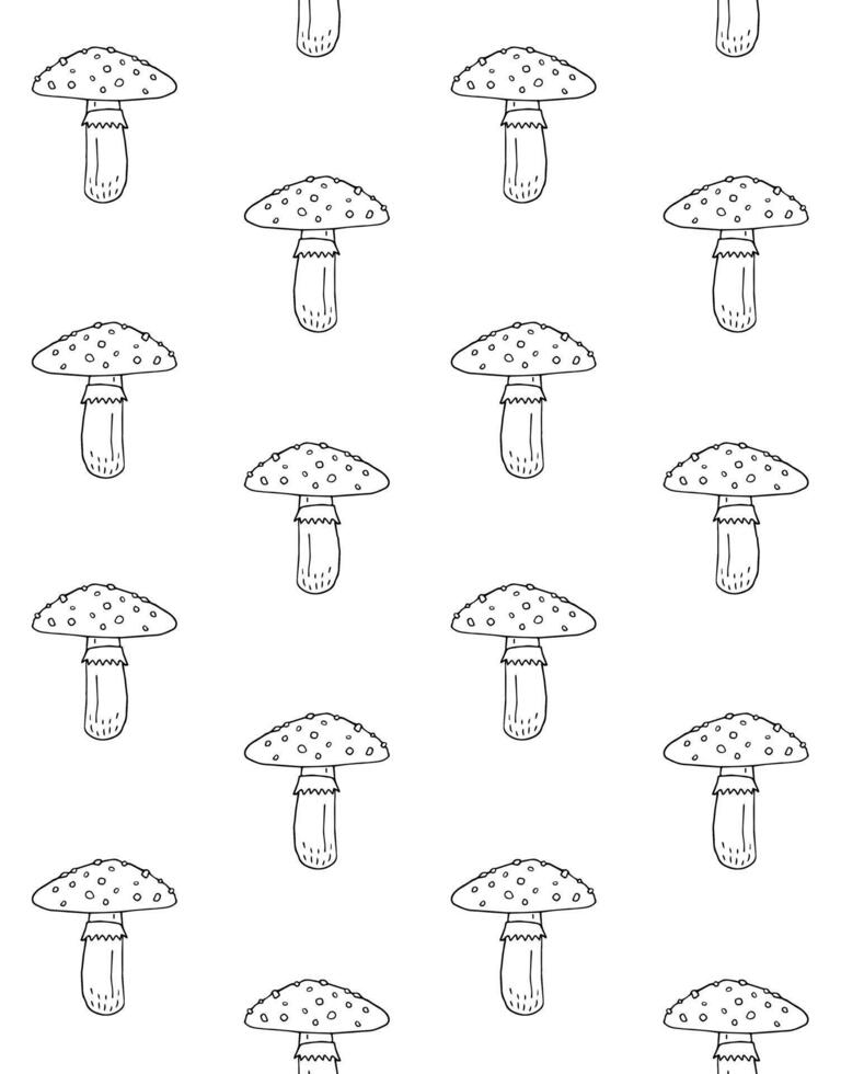Seamless pattern of hand drawn doodle sketch fly agaric mushroom isolated vector