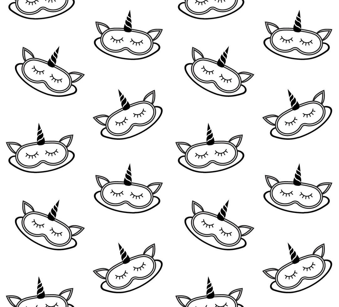 Seamless pattern of flat cartoon unicorn sleeping mask isolated on white background vector