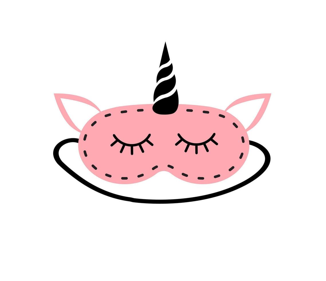 Flat cartoon unicorn sleeping mask vector
