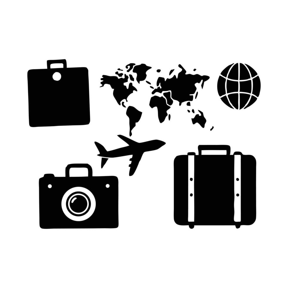 Photography and Camera Icon Set Silhouette of Gadgets and Equipment Black Flat Style Travel Elements vector