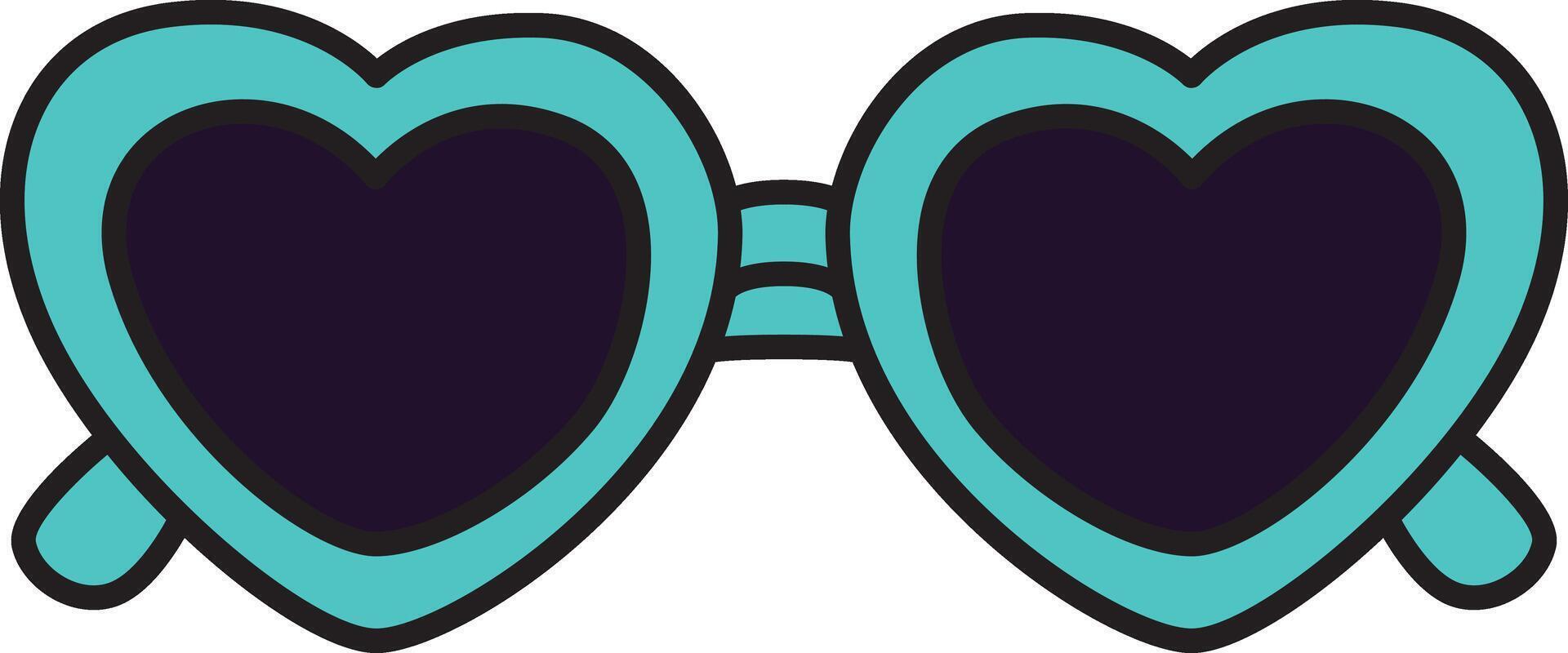 Trendy turquoise heart sunglasses with dark lenses in a bold, playful style. Great for summer, fashion themes, or romantic and girly designs. vector