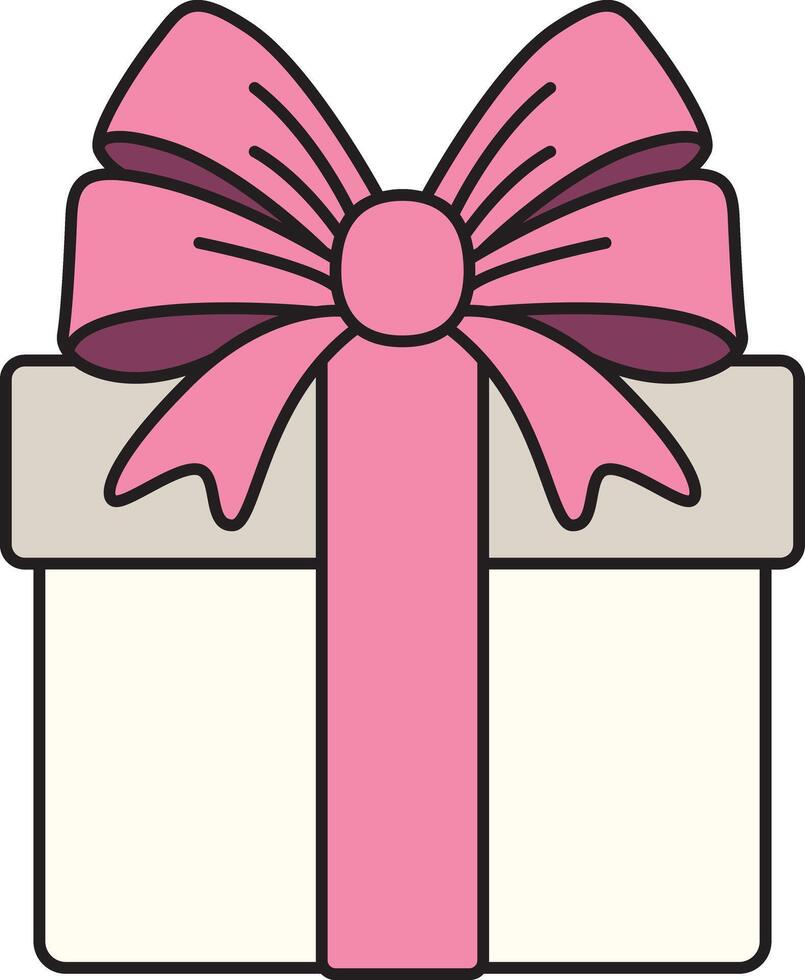 Charming illustration of a gift box wrapped with a large pink bow, perfect for celebrations, parties, and festive occasions. Simple, cute, and modern design. vector