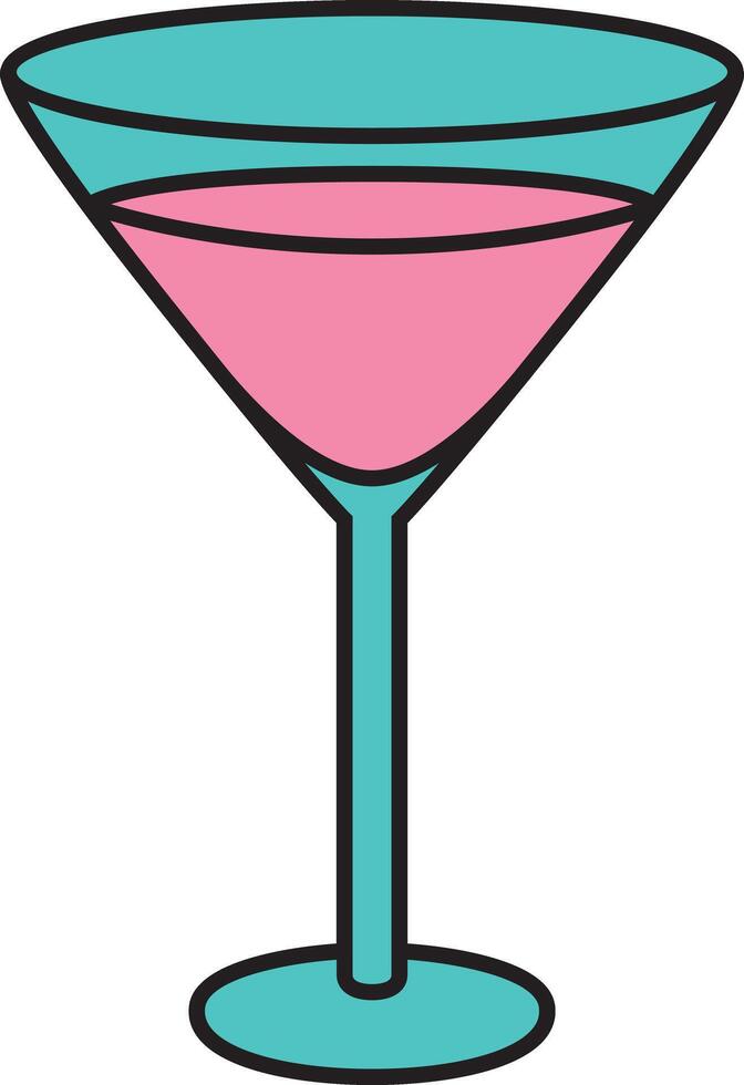 Stylized illustration of a cocktail glass with pink liquid in a turquoise outline. Fun, modern design ideal for party, celebration, or drink-themed visuals. vector