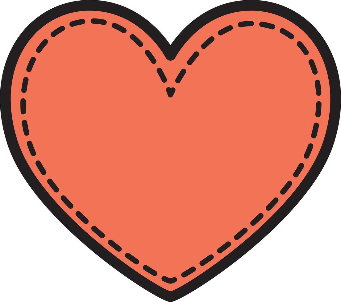 Simple stitched heart design in warm orange with black outline. Perfect for love themes, crafts, Valentine Day, or cozy handmade aesthetics. vector