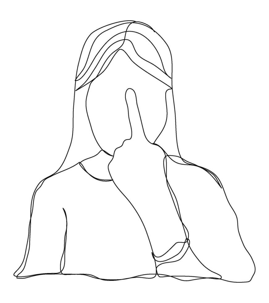 Line art of woman female girl not OK headache stress depress unhappy continuous line lady. vector