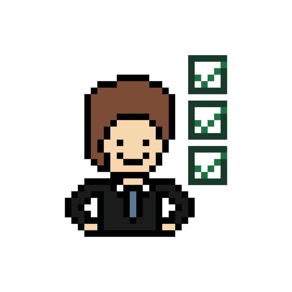 Cartoon art of business man businessman male work office check list 8 bit. vector
