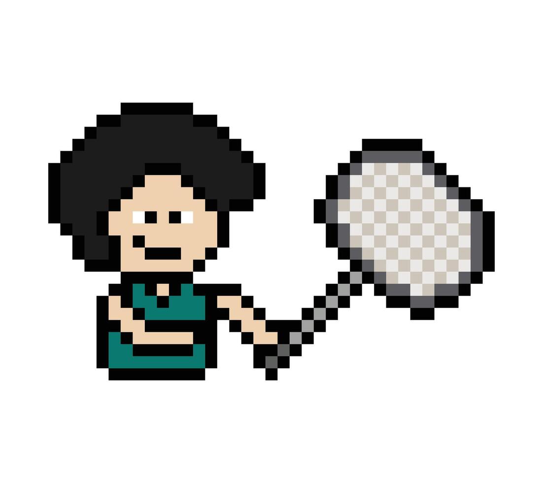 Pixel art of man male boy happy play badminton sport tennis 8 bit. vector