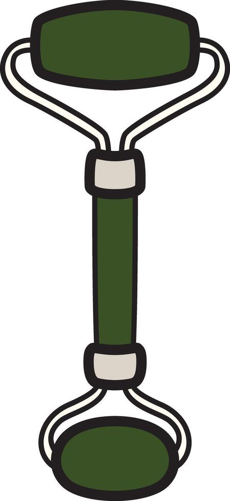 Cartoon-style jade roller for facial massage in dark green and cream colors. Perfect for beauty, skincare, and wellness illustrations. vector