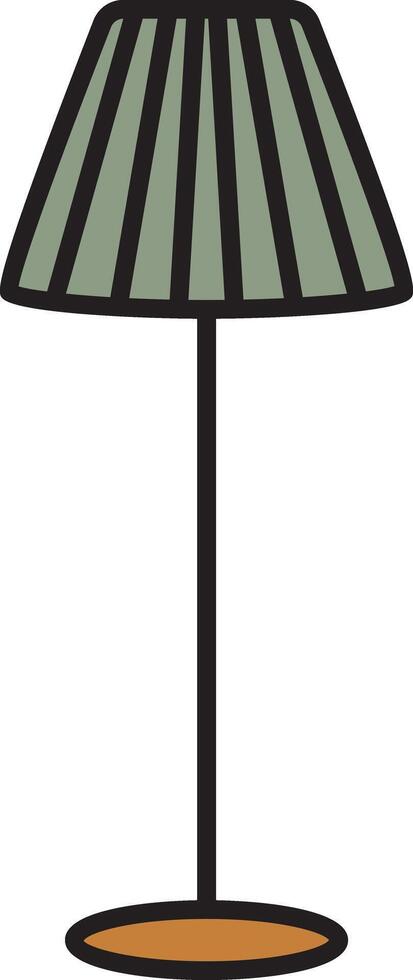 Simple cartoon illustration of a floor lamp with a pleated green shade and round base. Clean flat style perfect for home decor or interior design projects. vector