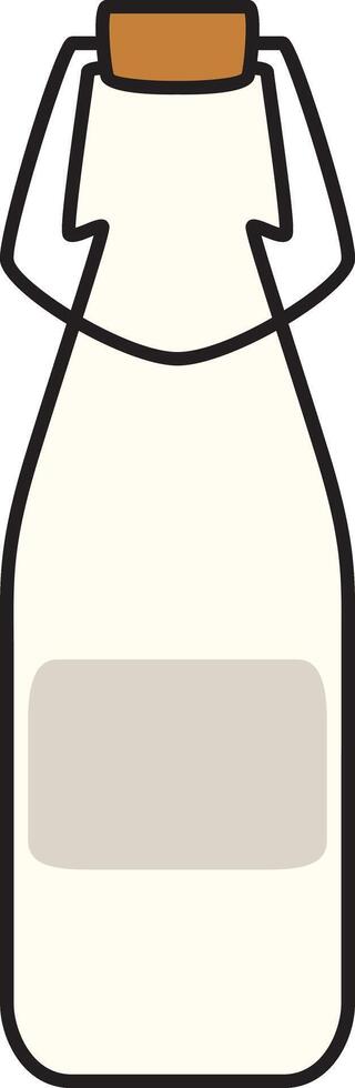Minimalist cartoon-style glass milk bottle with a brown cap and label. Great for farm, dairy, organic food, and kitchen-related designs. vector