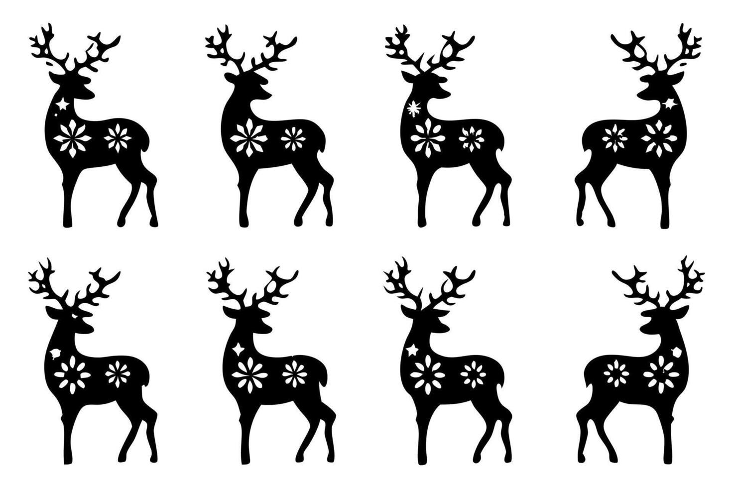 Christmas Reindeer Silhouette Set Winter Deer Clipart with Snowflake Design vector