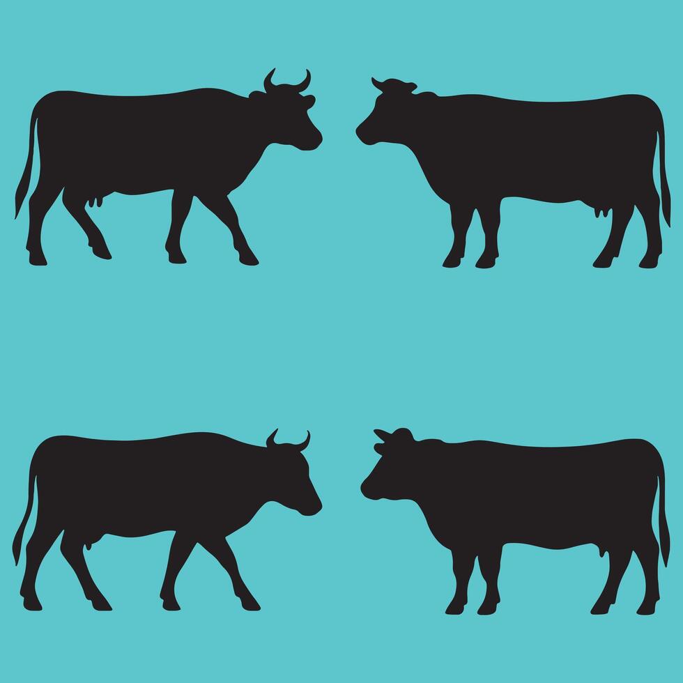 Cow silhouettes in diverse positions, ideal for farm, dairy, beef advertisements vector