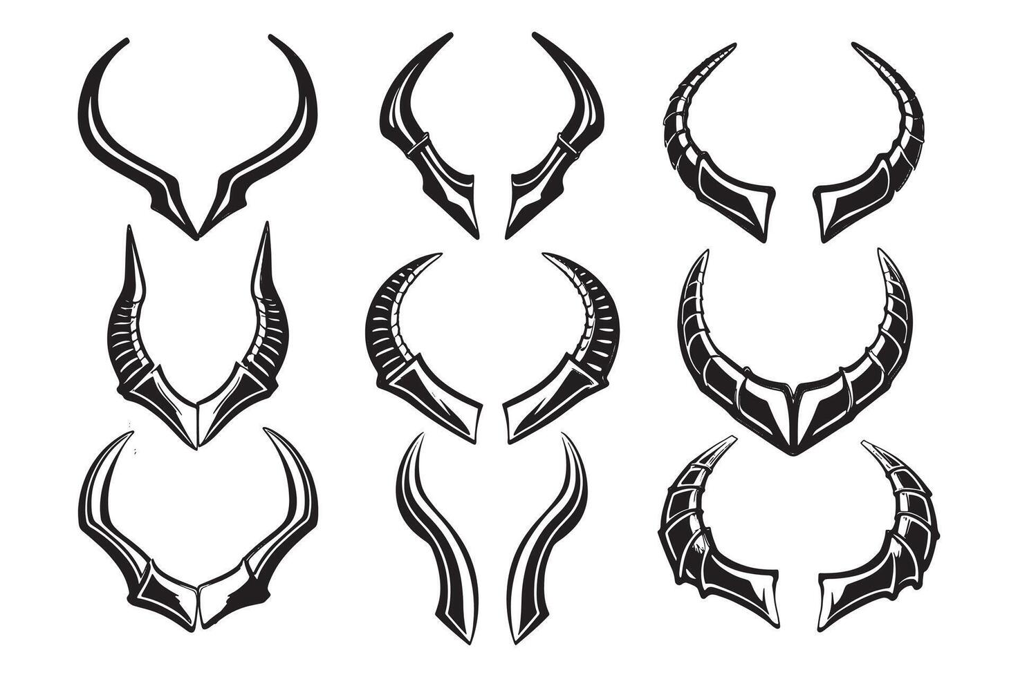 Creepy Demon Horns Dark Fantasy and Gothic Clipart Pack vector