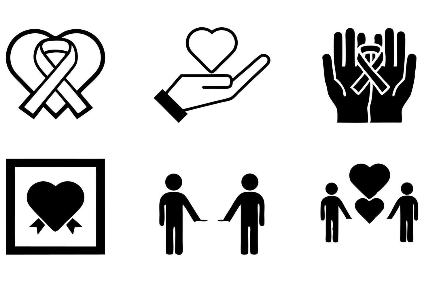 Black and White Health Symbols for Care and Support vector