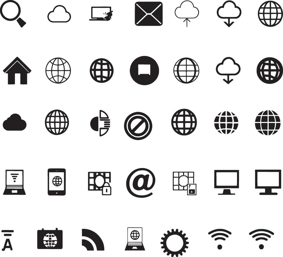Internet and Cloud Icon Set in Minimal Black Style vector