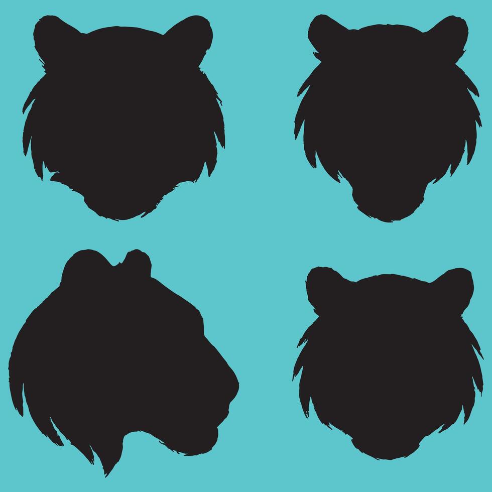 Black and white illustration of a tiger head in profile. vector