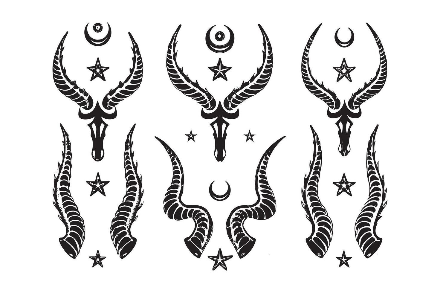 Black Horns Bundle Scary Demon and Tribal Style Clipart vector
