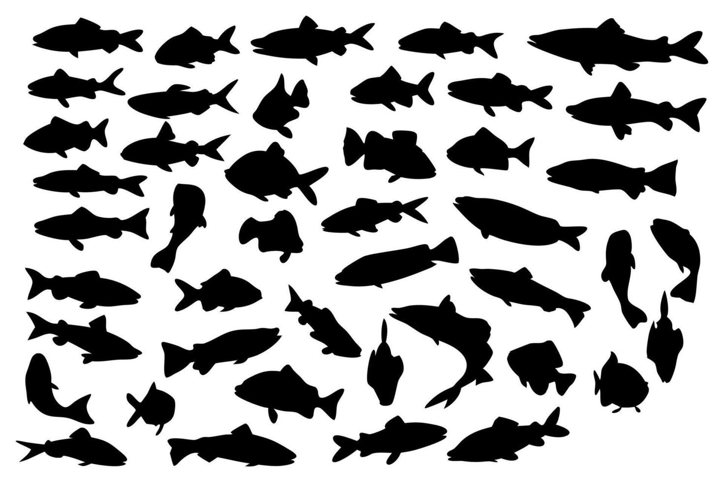 Fish Silhouettes Set for Fishing, Marine Art, Design vector