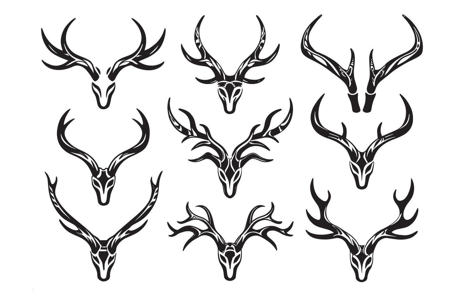 Dark Demon Horns Set Tribal, Gothic Fantasy Clipart Elements vector