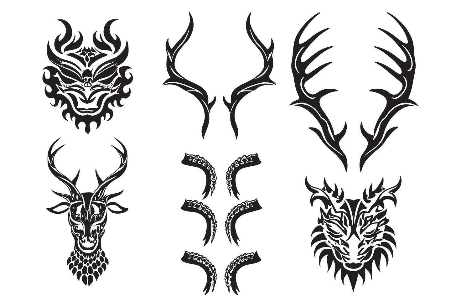 Fantasy Devil Horns Set Line Art Vectors for Gothic Illustrations