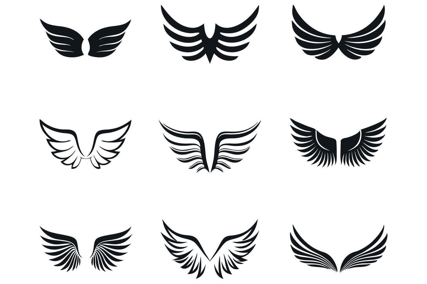 Elegant Black and White Wing Icons Set for Tattoo vector