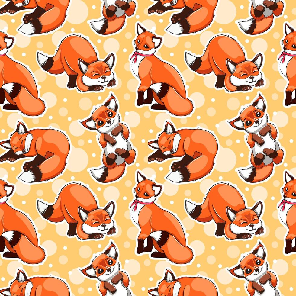 cute seamless pattern with cartoon foxes. vector