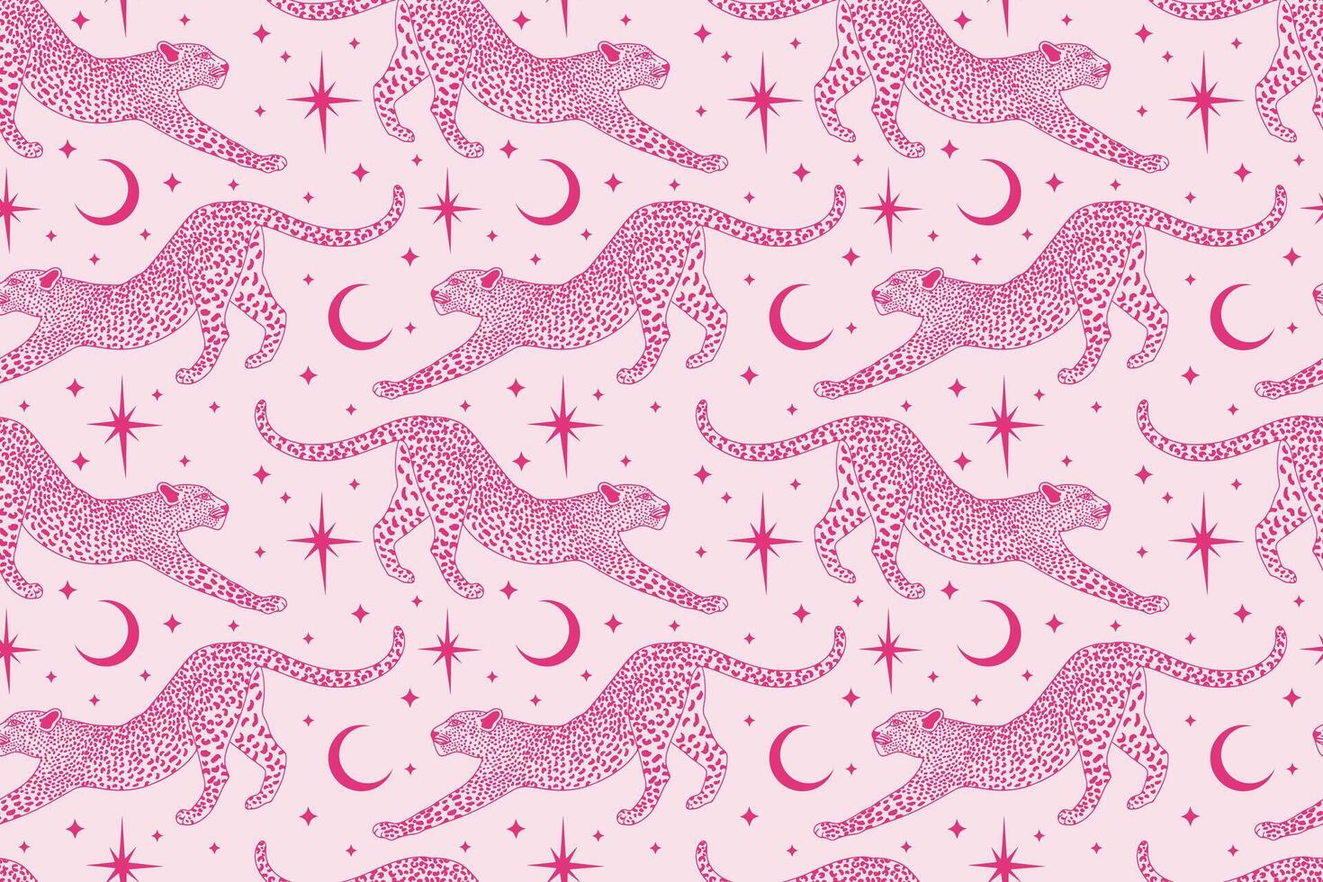 Cute whimsical seamless pattern with pink celestial leopard vector