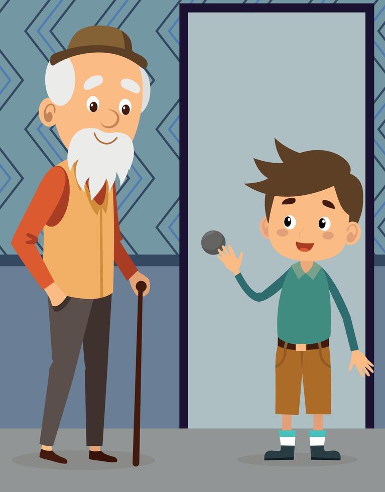 Grandfather and Boy at the Door vector