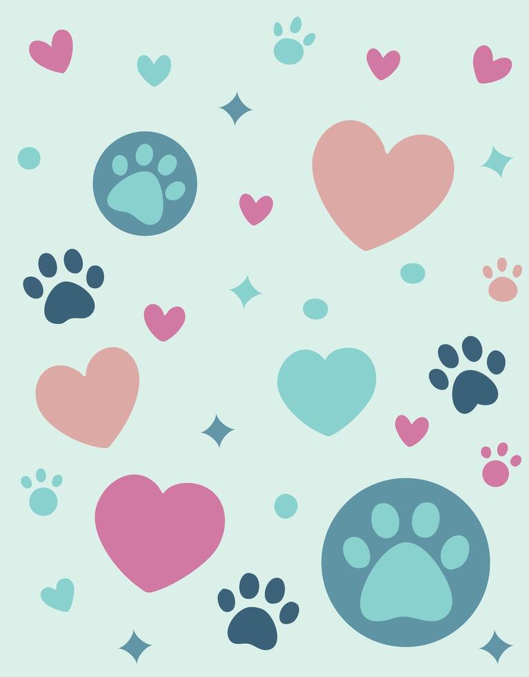 Cute Paw and Heart Seamless Pattern vector