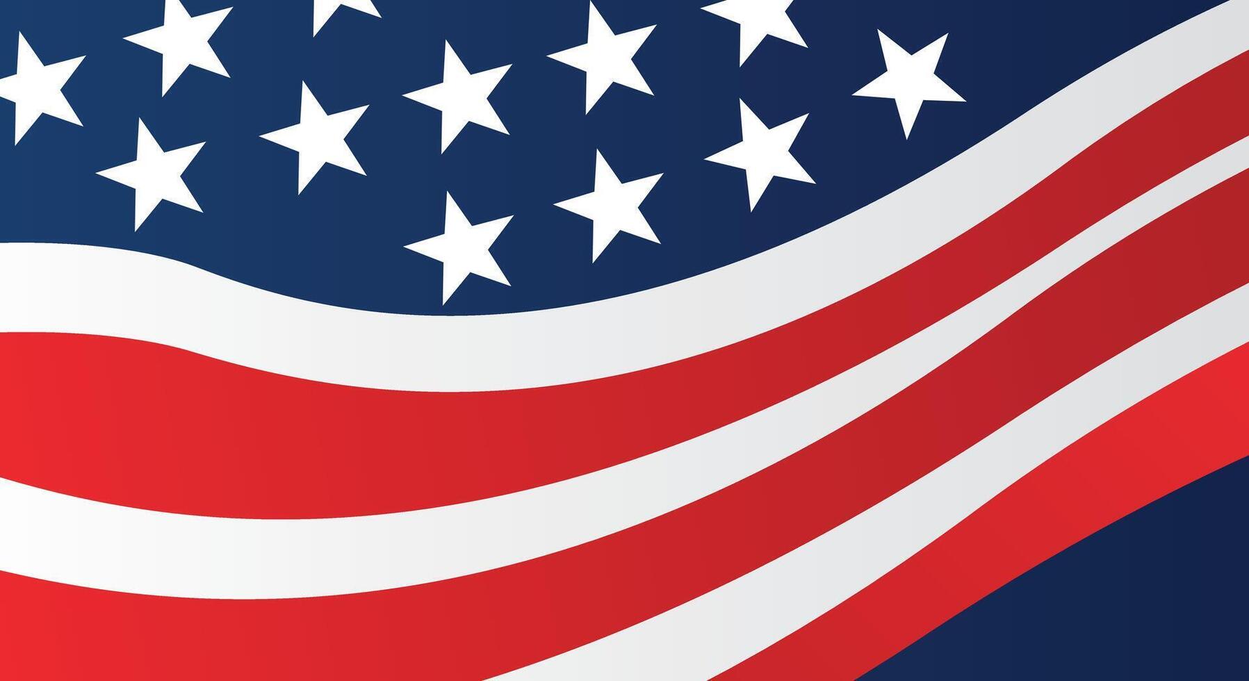 Wavy flag, red and white stripes with stars on a blue background vector