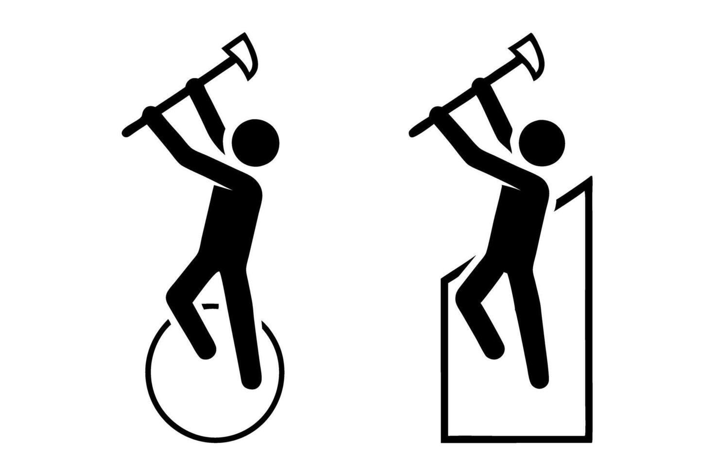 silhouettes of manual workers with helmets, holding tools and performing various construction tasks, symbolizing manual labor and safety Labour day or labor day line art icon set vector