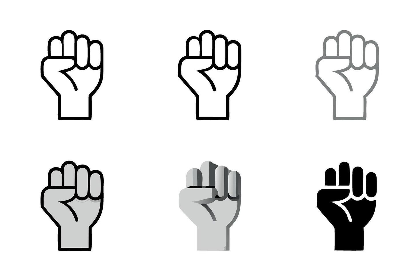 Icon set of raised fist designs in various colors and shades for social justice and equality Perfect for labour day or labor day line art icon set vector