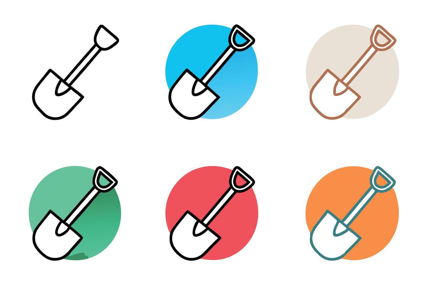 varied shovel icons in circular backgrounds, representing gardening tools, with a modern and playful design Labour day or labor day line art icon set vector