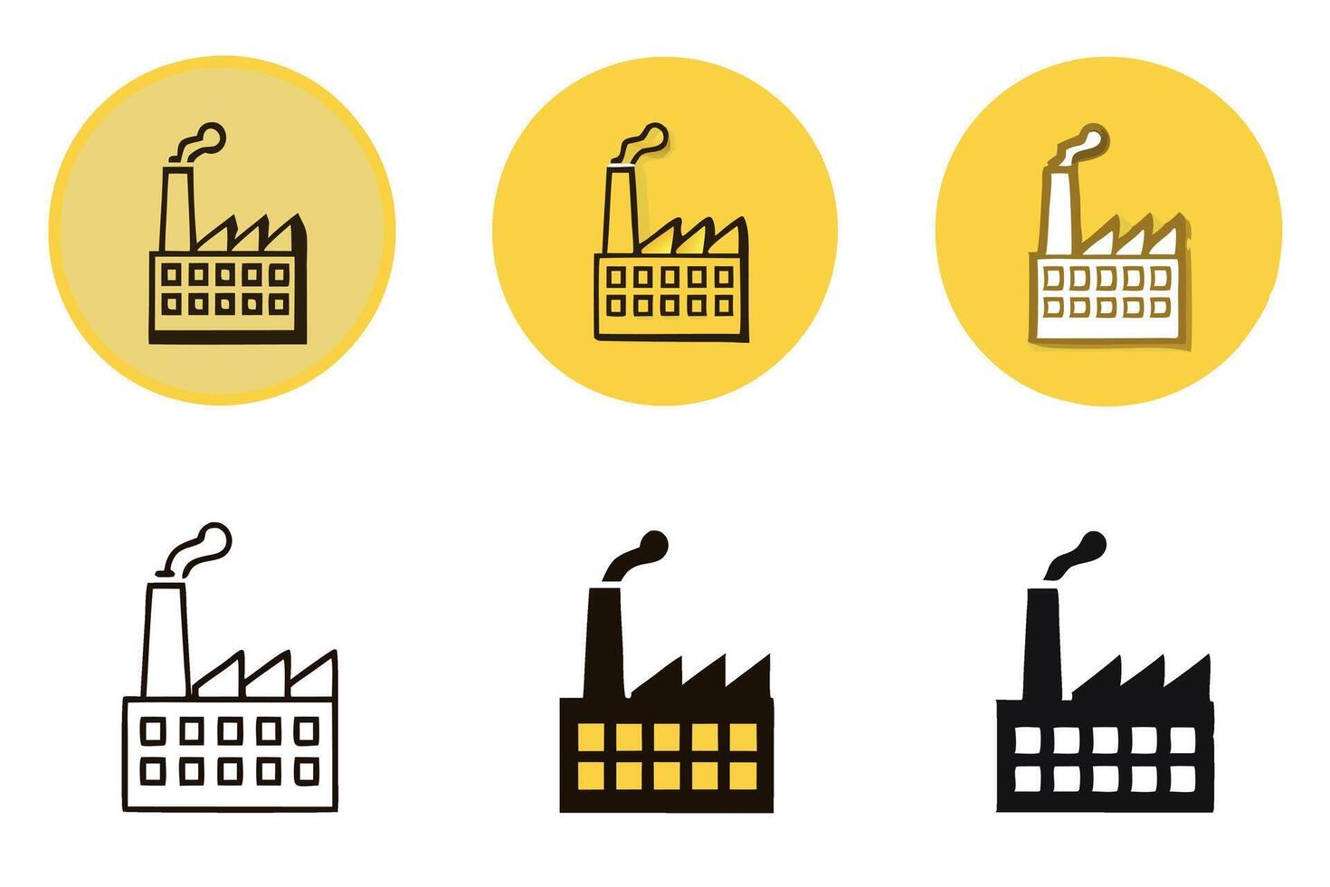 Set of factory silhouette icons with different color variations, ideal for industrial themes, construction, and business projects, labour day or labor day line art icon set vector