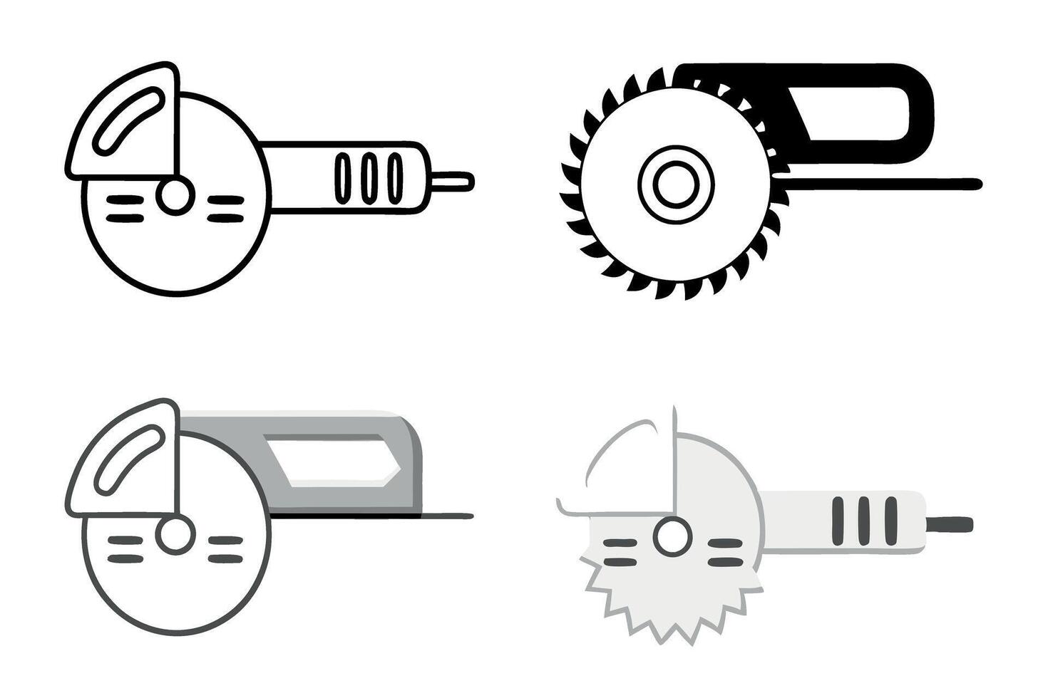 Electric circular saw icons in multiple color options and designs, representing professional tools and construction work, labour day or labor day line art icon set vector