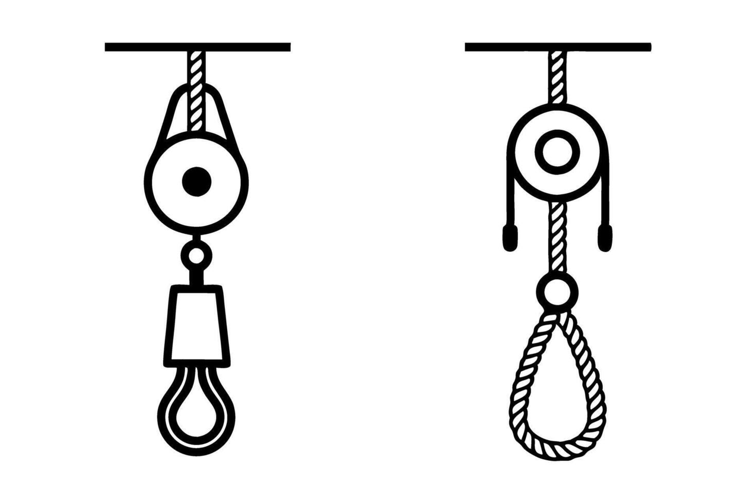 rope pulley icon designs in black with different perspectives, ideal for industrial and construction themes Labour Day or Labor Day line art icon set vector