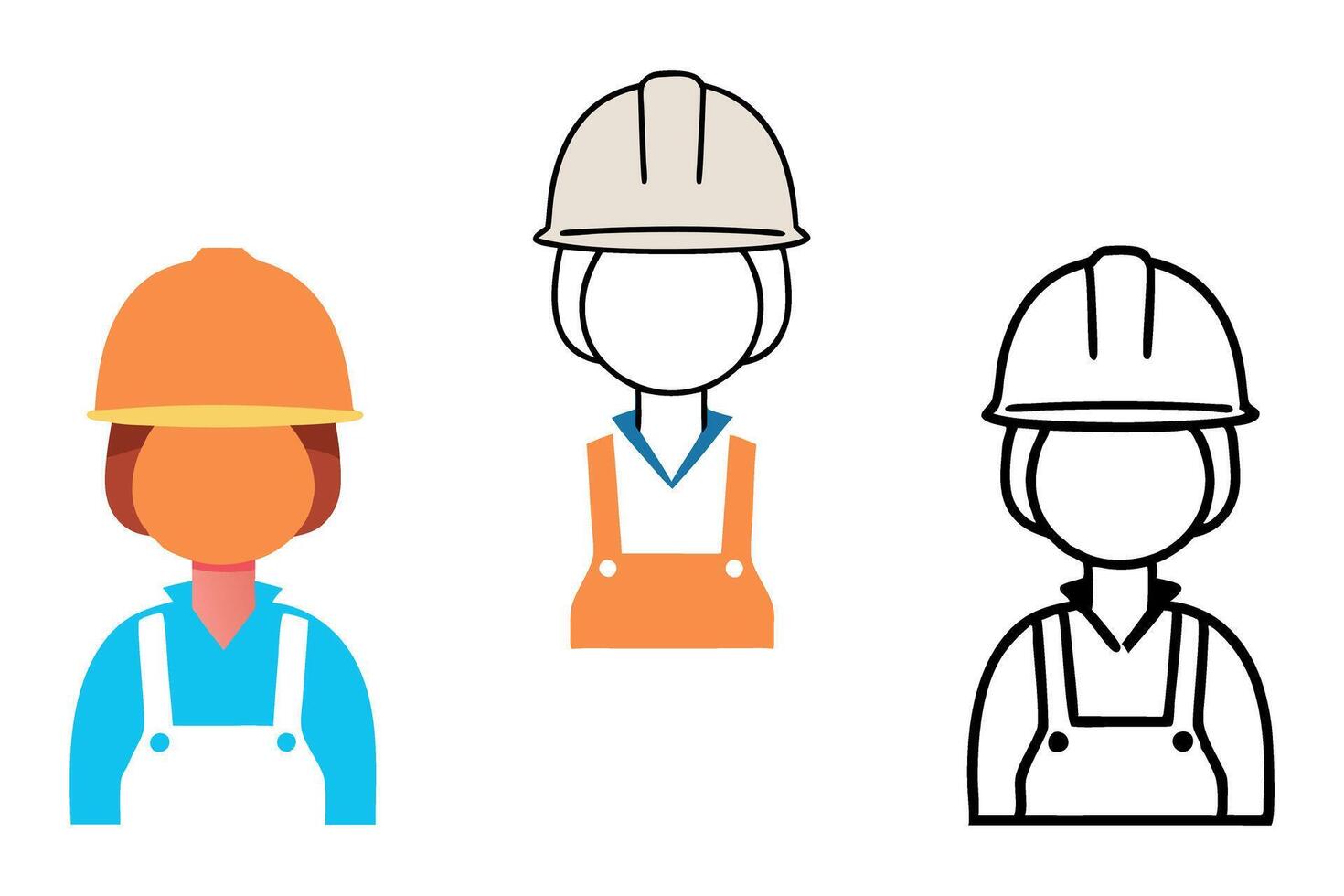 construction worker with hard hat and overalls, silhouette design labour day or labor day line art icon set vector