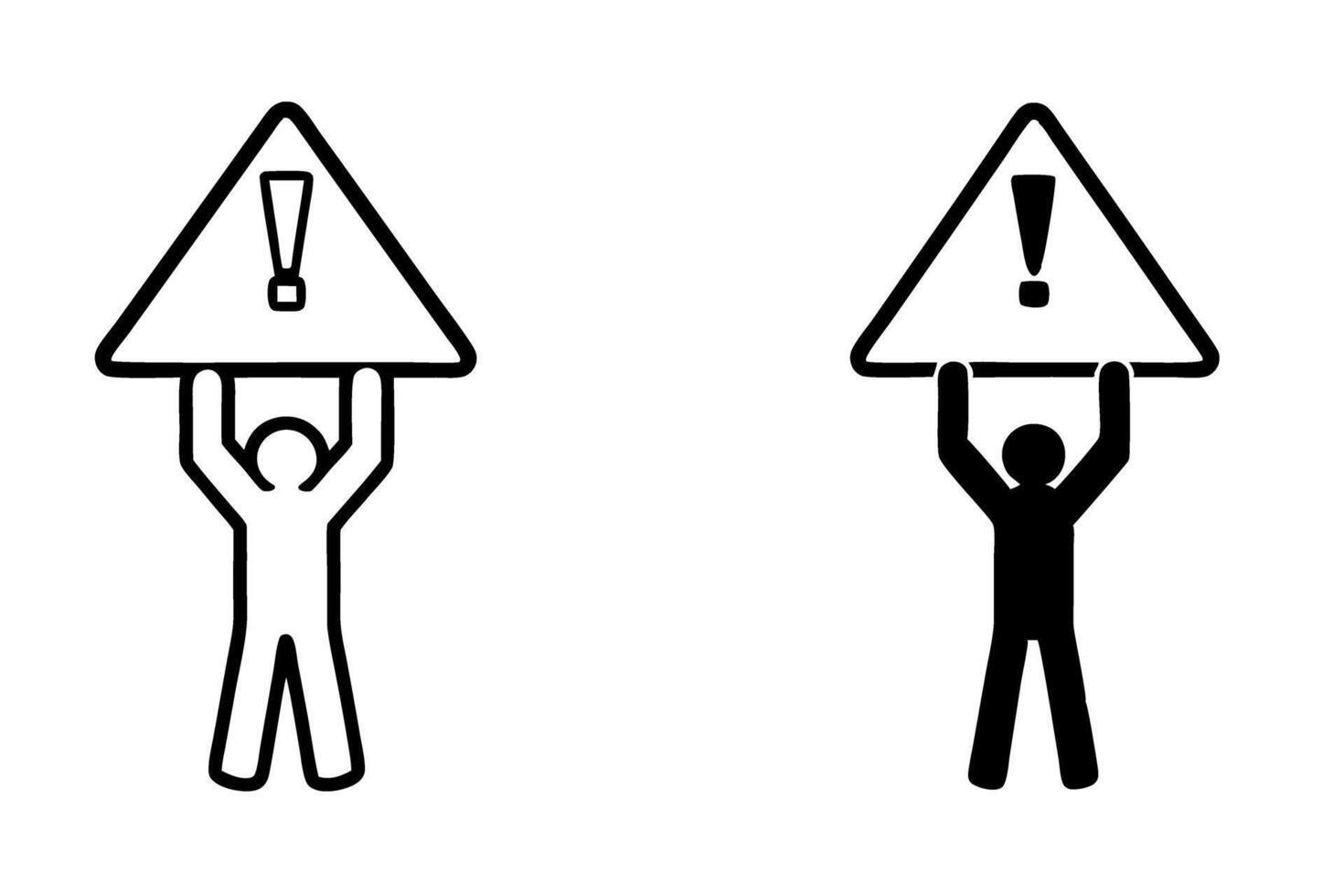 construction worker silhouettes with warning sign, carrying tools, perfect for illustrations of labor, crafts, and worker safety Ideal for occupational icons Labour day or labor day line art icon set vector