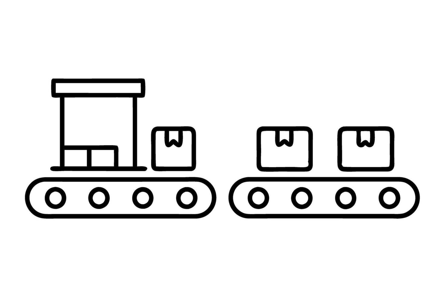 Conveyor belt with boxes, business operations and logistics concept, efficient supply chain process illustration in a factory or warehouse labour day or labor day line art icon set vector