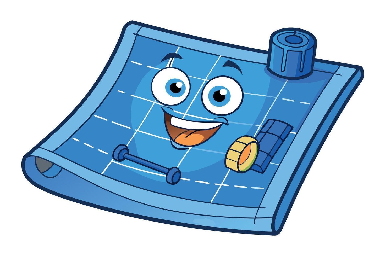 Happy blueprint design character with technical tools, ideal for construction, design, and planning concepts, suitable for Labor Day or Labour Day vector