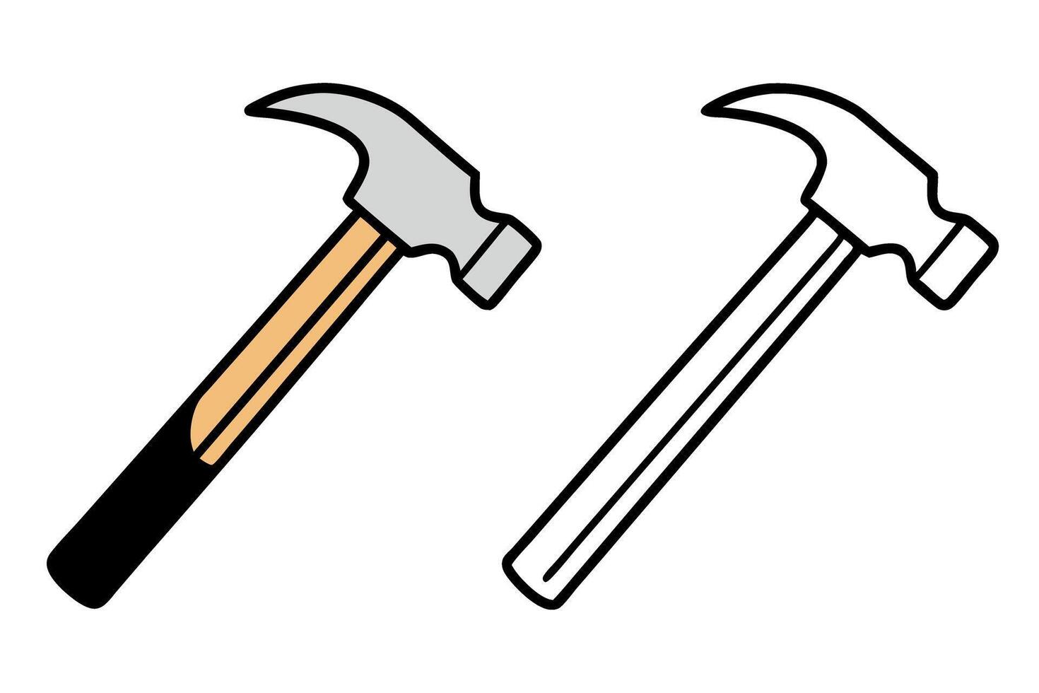 Collection of hammer icons in different styles and sizes, including classic and modern designs, representing tools and construction labour day or labor day line art icon set vector
