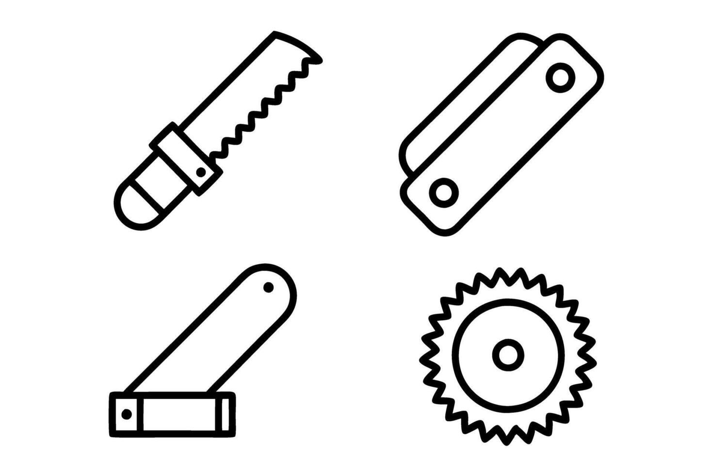 hand saw and circular saw icons displayed in a minimal line art design, perfect for carpentry, DIY projects, and industrial applications Labour Day or Labor Day line art icon set vector
